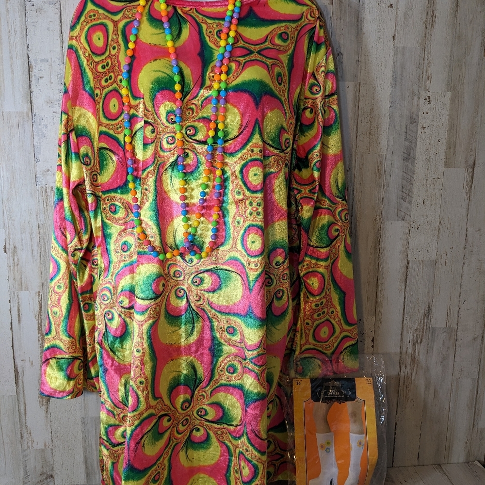 Women's Hippie Psychedelic Go Go 1970s Halloween Costume Rubie's With Shoe Cove - Picture 1 of 10